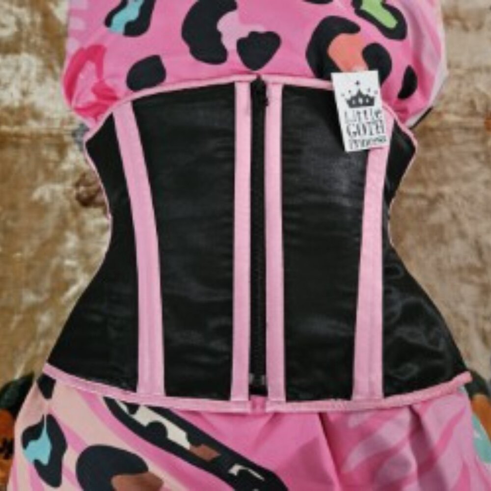 NWT L/28" BK/PINK 1022 TIGHT LACING ZIPPER CORSET STEEL BONED ROCKABILLY